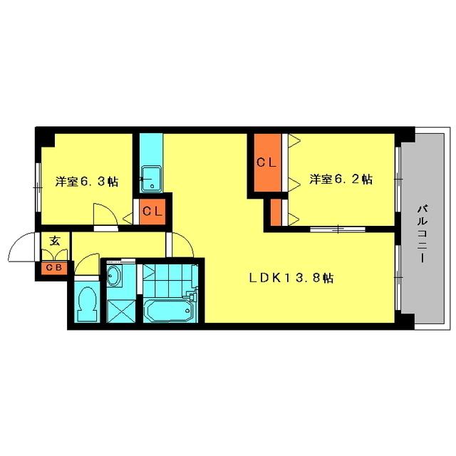 グラディア下大利(2LDK/6階)の間取り写真