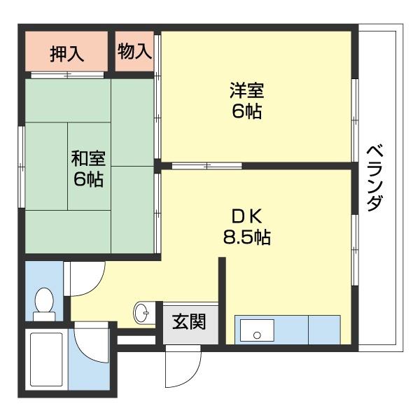 ハイツ南風(2DK/2階)の間取り写真