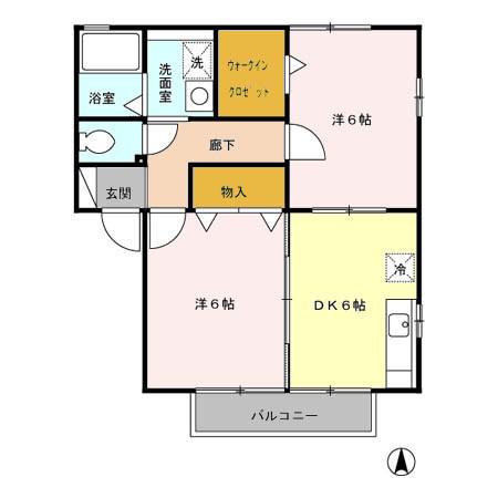 クローバーハイツ(2DK/2階)の間取り写真