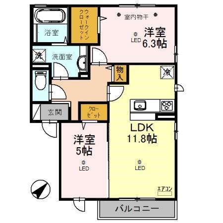 ヴィラ アリエッタ(2LDK/2階)の間取り写真