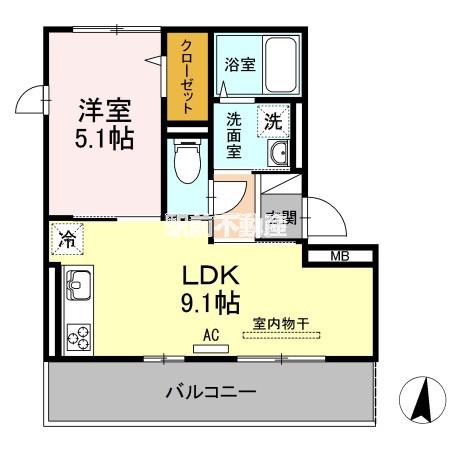 ディアレストコート巨勢(1LDK/3階)の間取り写真