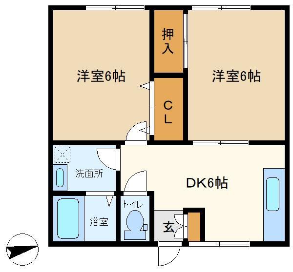 エレガンス弐番館(2DK/1階)の間取り写真