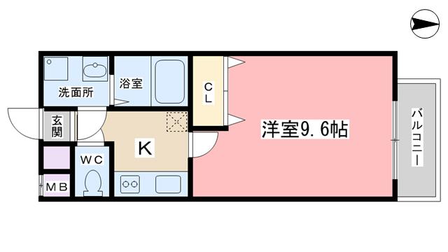 エスペランサ山科(1K/2階)の間取り写真