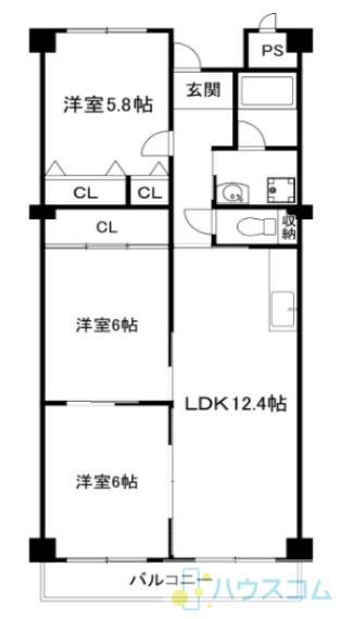 メゾンドール1(3LDK/4階)の間取り写真