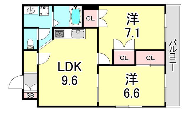 ウエストリッジ(2LDK/5階)の間取り写真