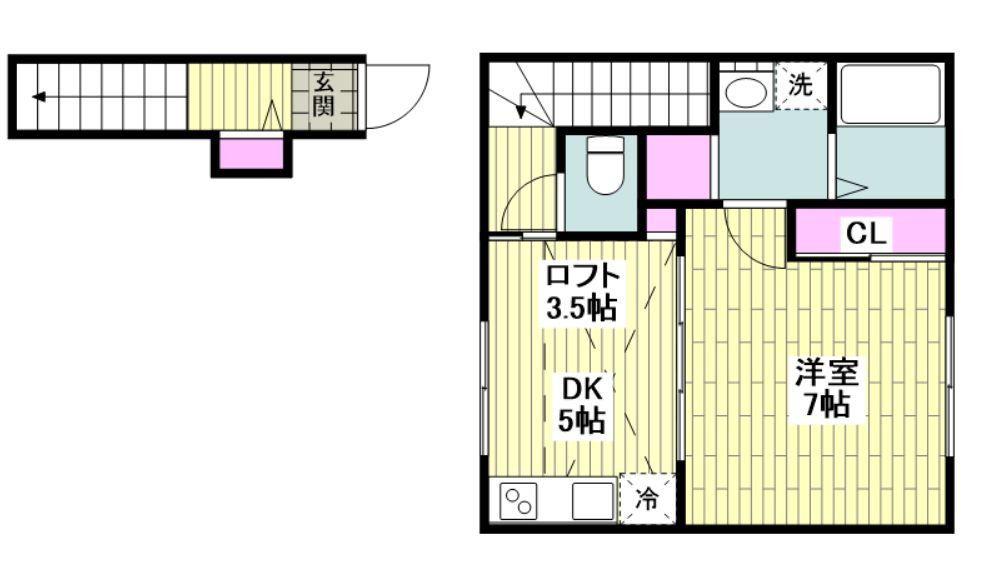 カサグランデ大門2(1DK/2階)の間取り写真