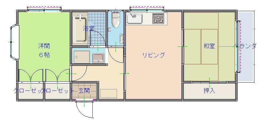 エスタ小黒(2LDK/1階)の間取り写真