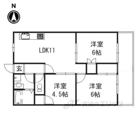 橿原グリーンハイツ(3LDK/4階)の間取り写真