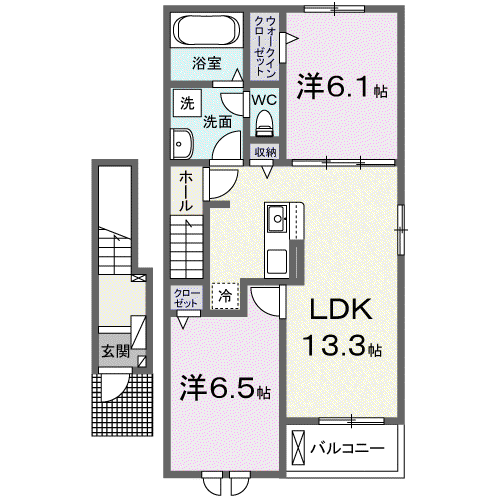 ロワイヤルフジガーデンB(2LDK/2階)の間取り写真