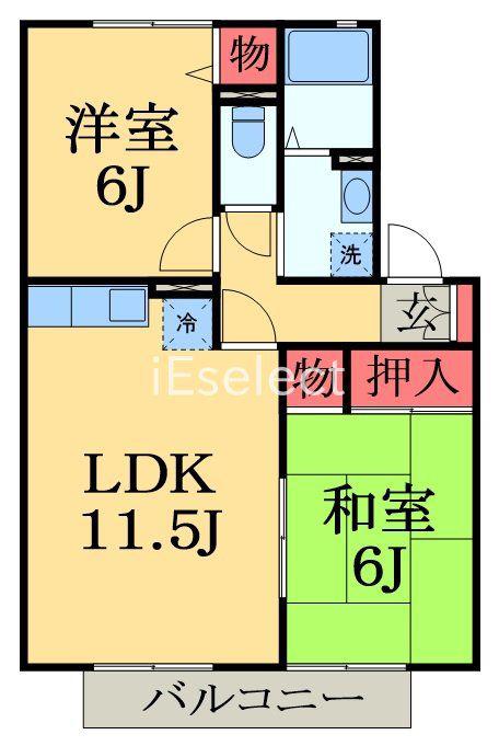 ヴェルドパークB(2LDK/2階)の間取り写真