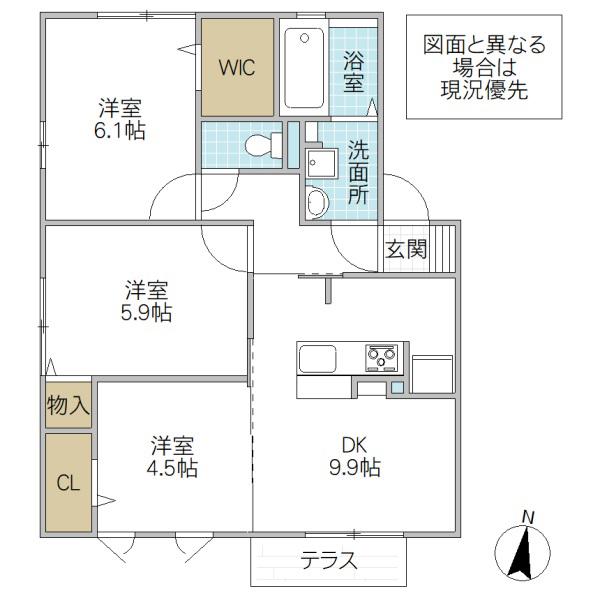 グランマーレ H(3DK/1階)の間取り写真