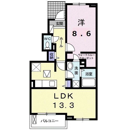 ハイスピリッツA(1LDK/1階)の間取り写真