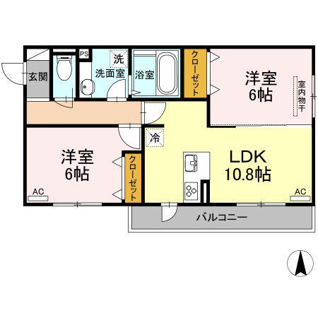 D-ROOM大門(2LDK/3階)の間取り写真