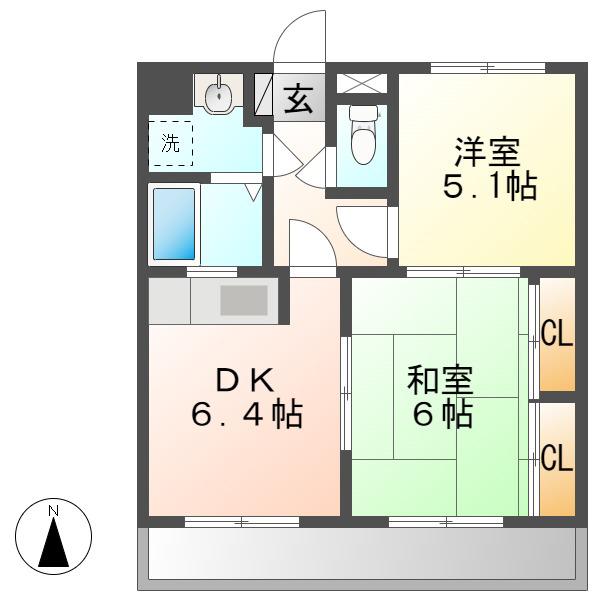 サンデンハイツ金山(2DK/5階)の間取り写真