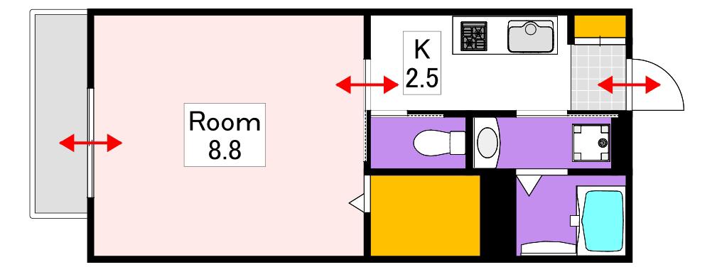モデラートA(1K/2階)の間取り写真