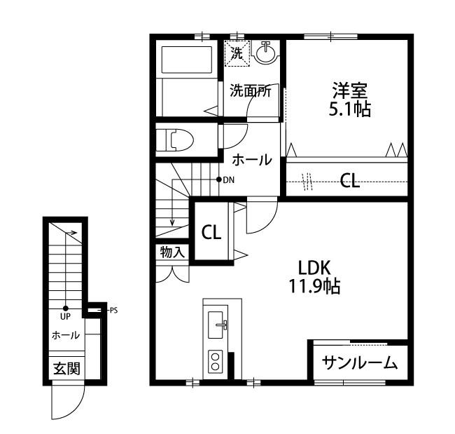 BONHEUR (1LDK/2階)の間取り写真