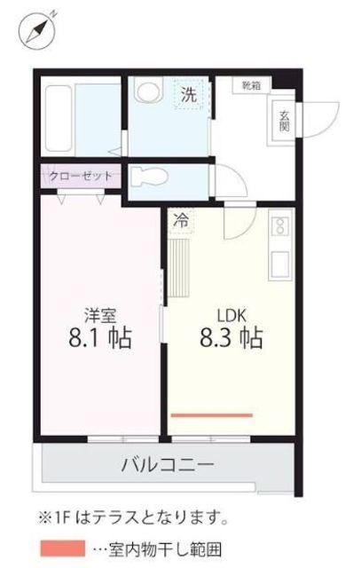 QUIET CRAB HOUSE MIX三ツ沢下町(1LDK/1階)の間取り写真