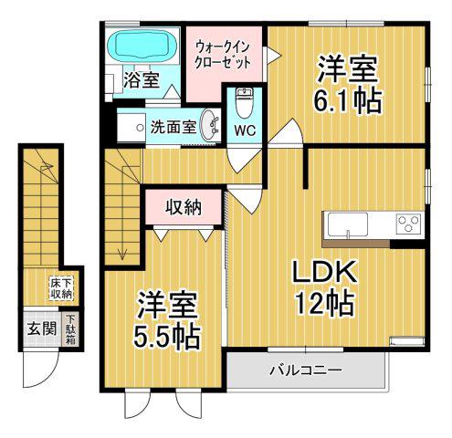 プライムコートB(2LDK/2階)の間取り写真