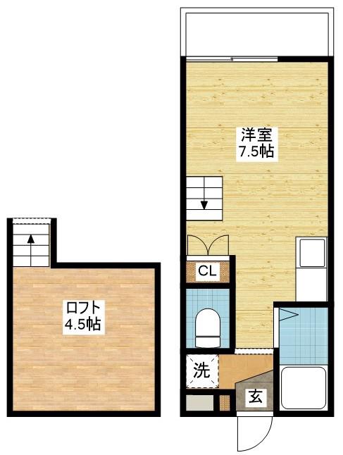 MODERN西山B(ワンルーム/2階)の間取り写真