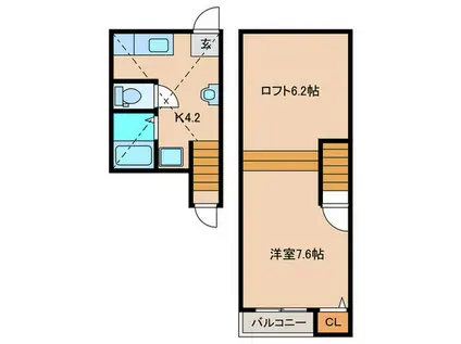 ウエスト周船寺(1K/2階)の間取り写真