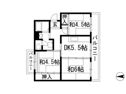 中山五月台11号棟(3DK/3階)の間取り写真