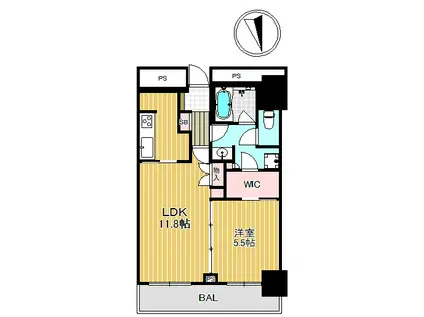 ルネッサなんばタワー(1LDK/21階)の間取り写真