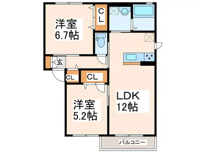 ガーデンパーク もくれん(2LDK/1階)の間取り写真