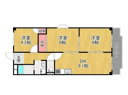 PLUM CITY RESIDENCE NEYAGAWA旧ジュネスF(3LDK/1階)の間取り写真