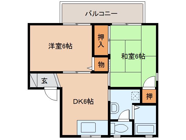 クレセール八木B棟(2DK/1階)の間取り写真