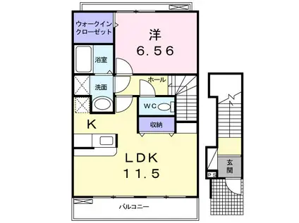 ウィング・ハ-ト(1LDK/2階)の間取り写真