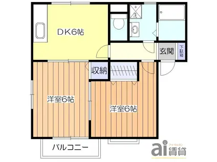 すみやハウスB棟(2DK/1階)の間取り写真