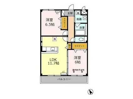 D-ROOM高丘西(2LDK/3階)の間取り写真