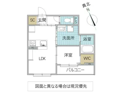 リベルテ水戸新荘(1LDK/1階)の間取り写真