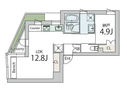 クラリティア文京本郷(1SK/2階)の間取り写真