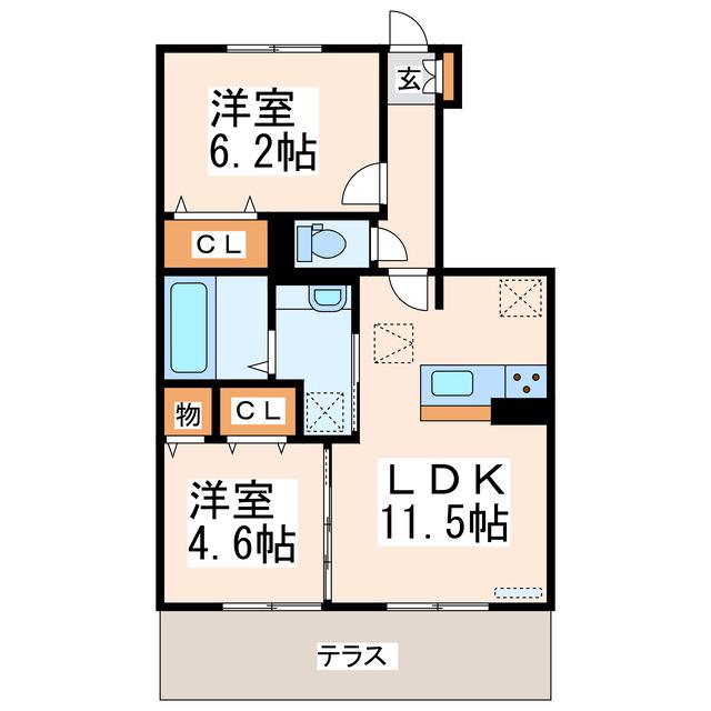 プレリー泗水(2LDK/1階)の間取り写真