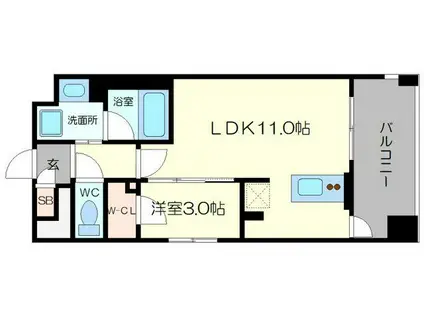 サンレムート江坂3RD(1LDK/12階)の間取り写真