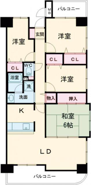 ダイアパレス屋島第4(4LDK/2階)の間取り写真