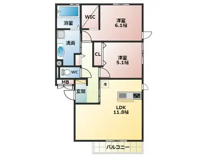 ファミールB棟(2LDK/2階)の間取り写真