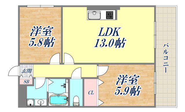 ファミーユ仁川(2LDK/2階)の間取り写真