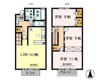 ジュシサンハウス鬼丸(3LDK/1階)の間取り写真