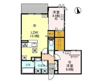 グリーンコート長居西(2LDK/2階)の間取り写真