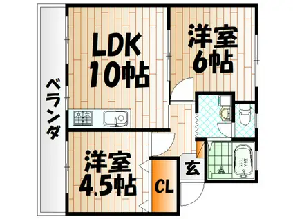 ユートピア葛原(2LDK/3階)の間取り写真