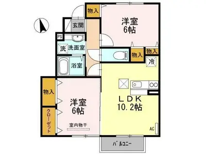 リール・ロージェ C(2LDK/1階)の間取り写真