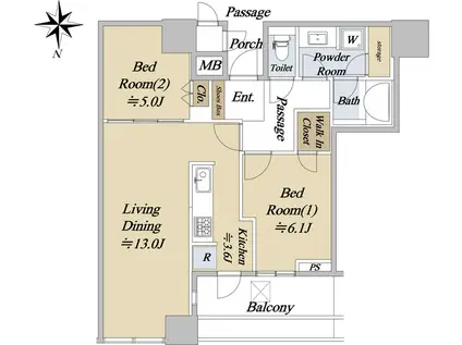 シティタワー大阪天満(2LDK/42階)の間取り写真