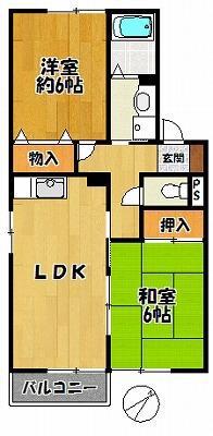 モノクローム古城(2LDK/1階)の間取り写真