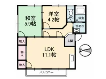 コーポラスやましたIII(2LDK/1階)の間取り写真