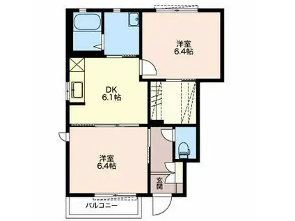 アベニュー向(2DK/1階)の間取り写真