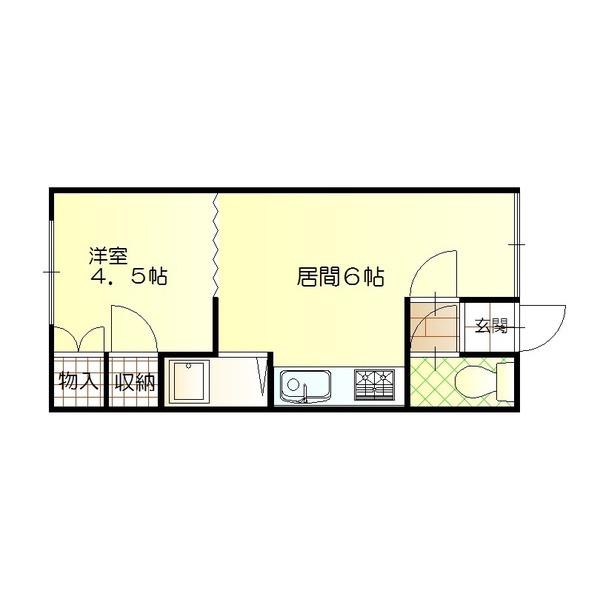 旭町113ハイツB(1DK/1階)の間取り写真