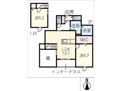 ベルリード松下 北棟(2LDK/1階)の間取り写真