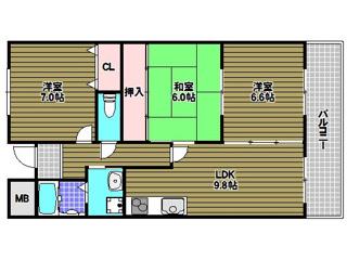 ウエストインヒルズ(3LDK/5階)の間取り写真